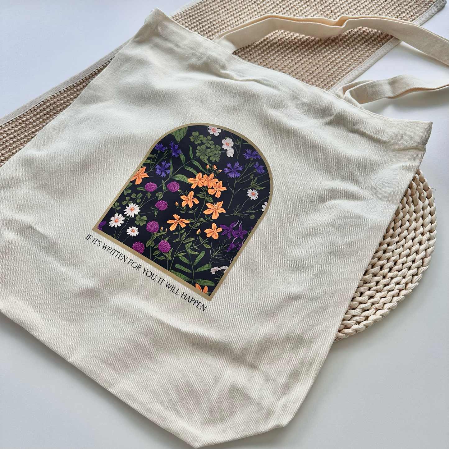 Black Floral Tote Bag