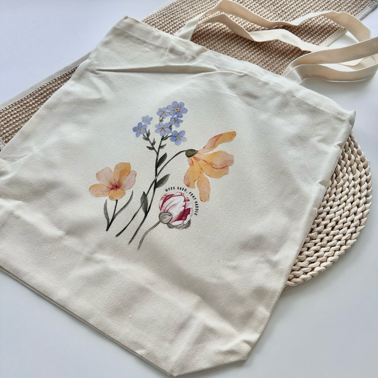 Work Hard Floral Tote Bag
