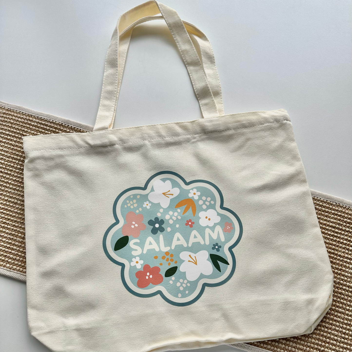 Salam Badge Zipper Tote Bag (Blue)