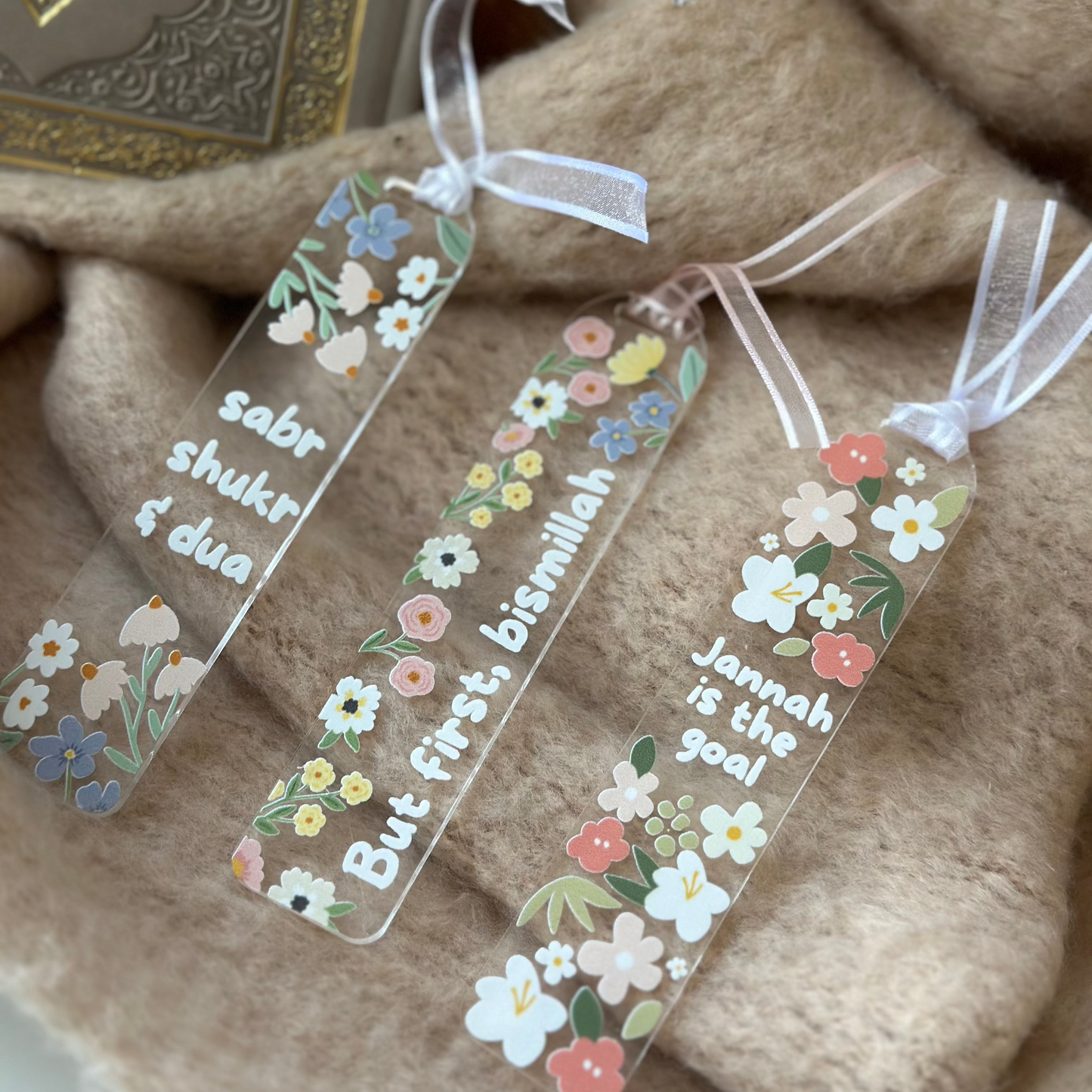 3 Floral Acrylic bookmarks with Islamic quotes
