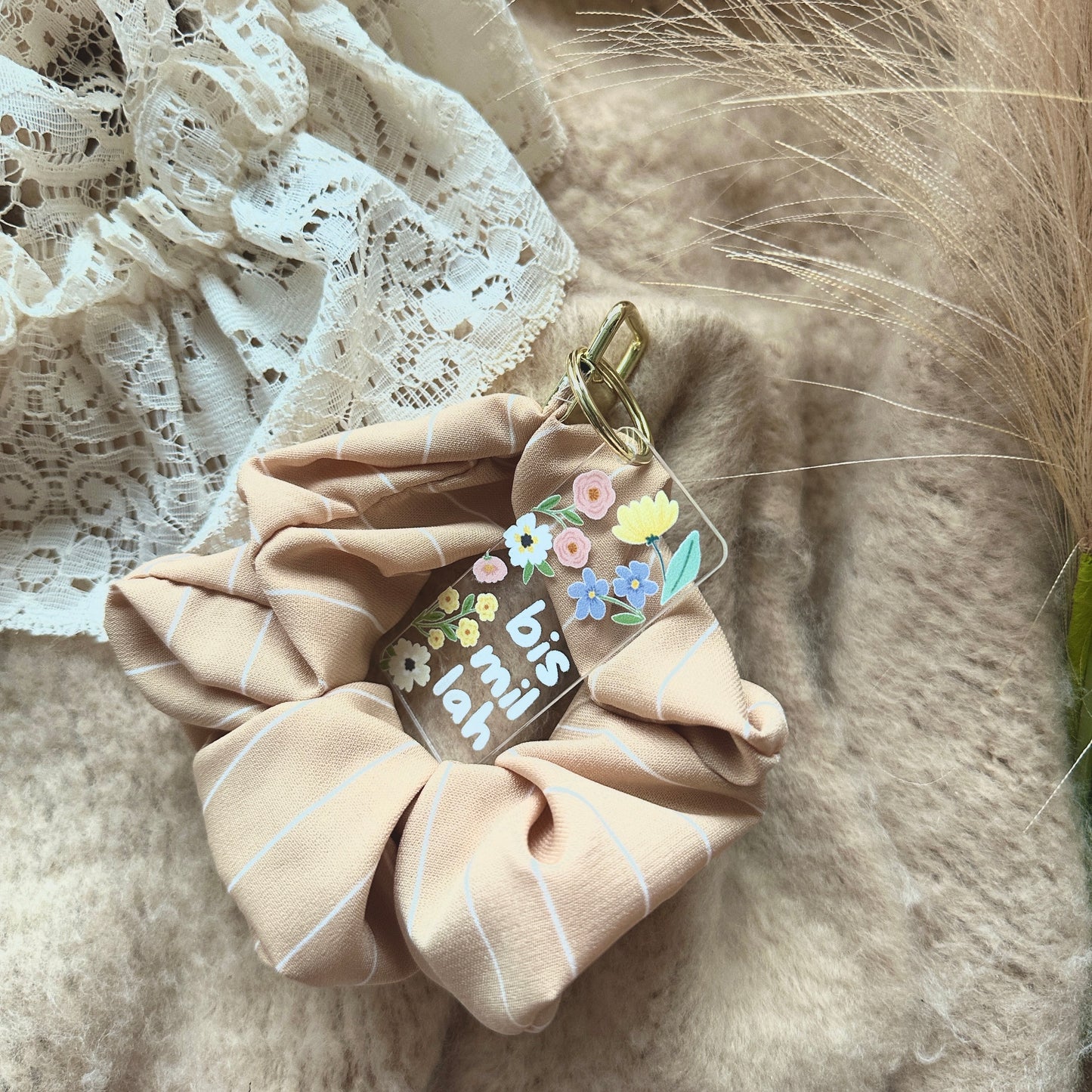 Coffee Stripe Scrunchie Keychain | Eid Gifts