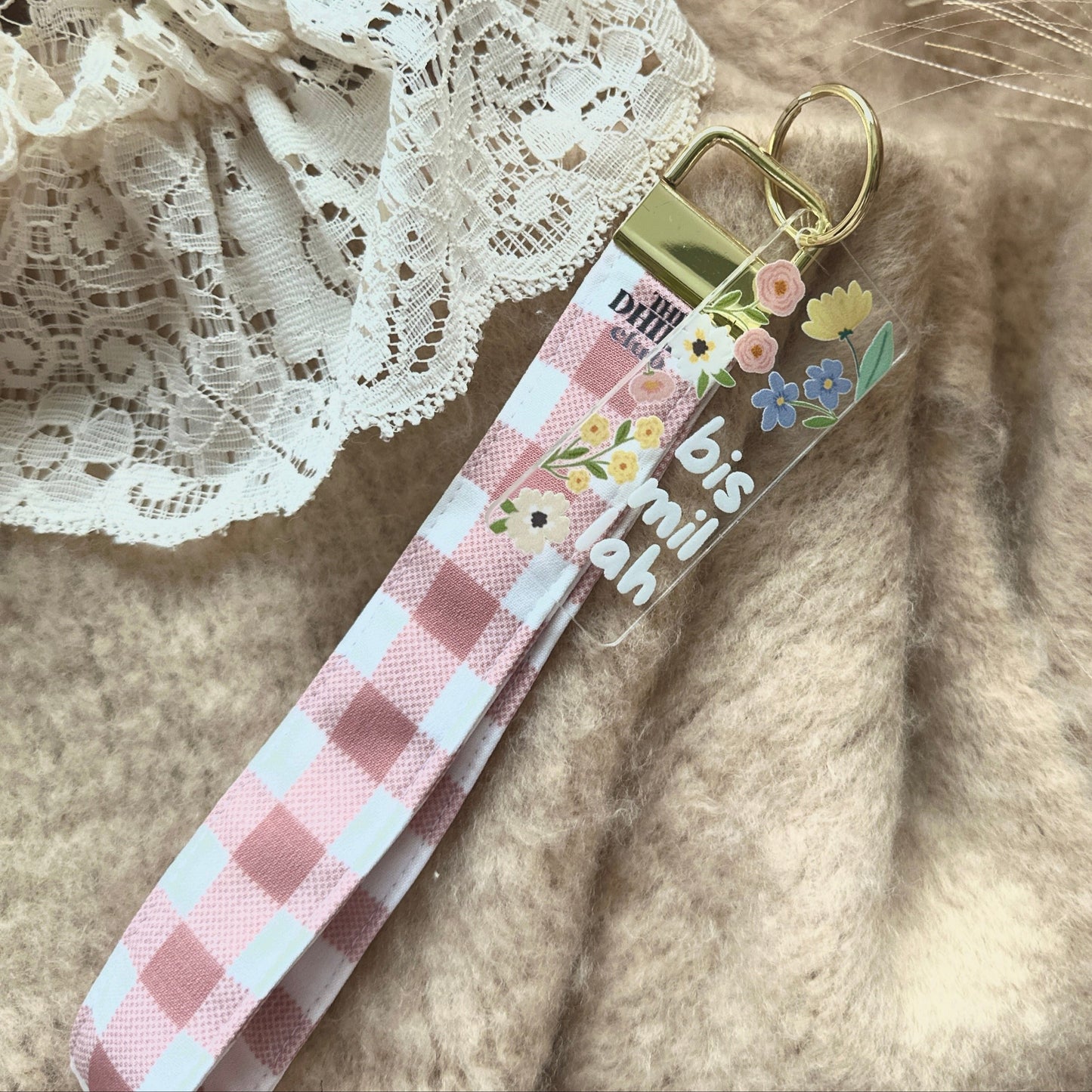 Pink Checkered Scrunchie Keychain | Eid Gifts