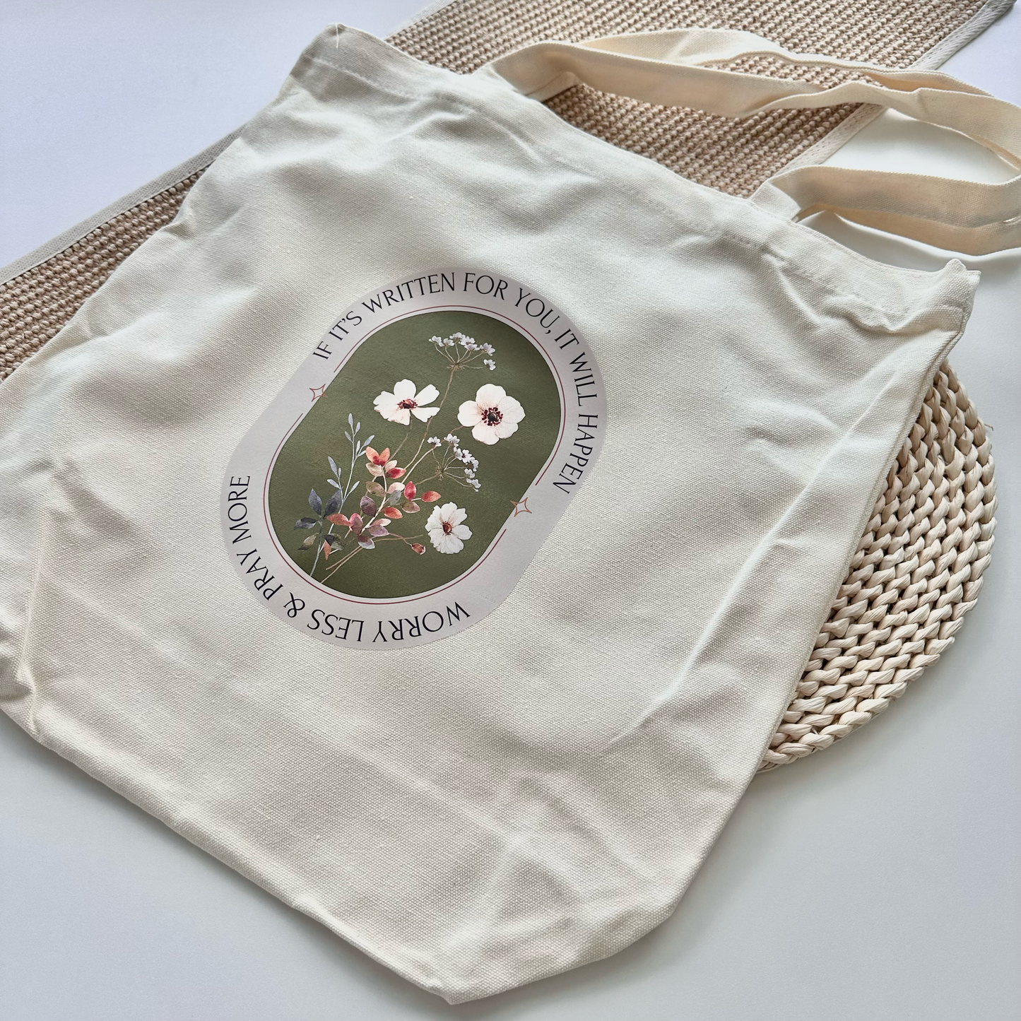 Deep Green Floral Tote Bag