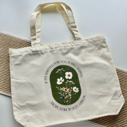 Deep Green Floral Zipper Tote Bag