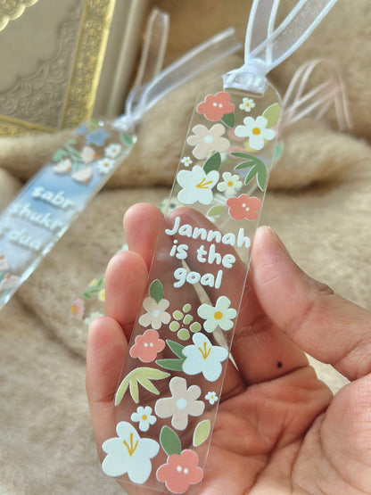 Floral Acrylic bookmark with the words "Jannah is the goal" 